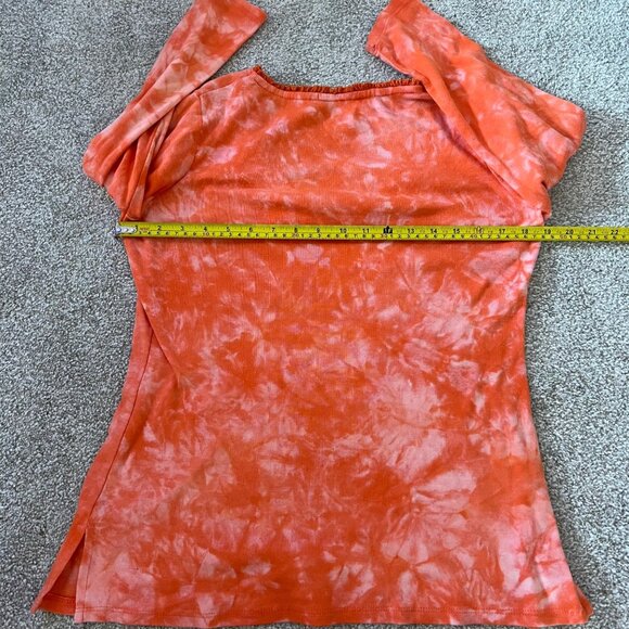 Coral Tie-Dye Y2K Studded Ruffle V-Neck Top - Picture 7 of 7